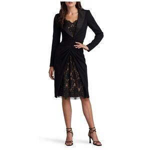 Tadashi Shoji Peekaboo Lace Panel Long Sleeve Cocktail Dress Size XS